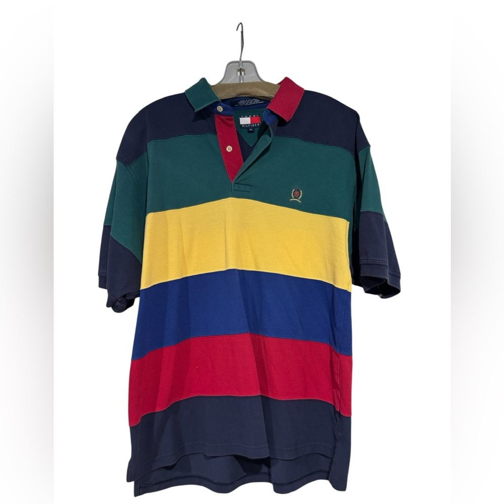Vintage Tommy Hilfiger Crest Colorblock Stripes Rugby Polo